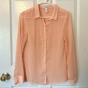 Peach Swiss Dot Sheer Blouse